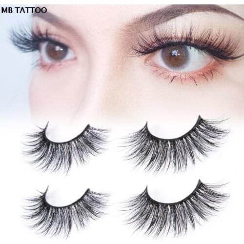 MB Tattoo 100% 2 pairs Mink Eyelashes Extension Natural Long False Eye lashes Hand Made Full Strip 3D Fake Eyelashe Makeup