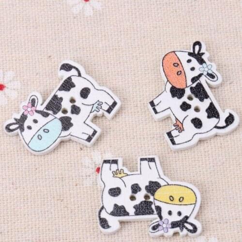 Mix Cartoon Dairy Cow Wooden Buttons Round Handmade Accessories Decoration Sewing Scrapbooking Crafts DIY 20x27mm 20pcs MZ153-FD