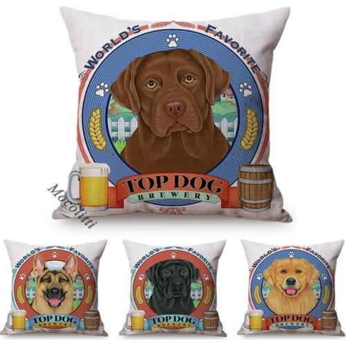 Fashion Pet Dog Home Decor Sofa Pillow Cases Shepherd Labrador Bar Poster Design Luxury Decorative Cotton Linen Cushions Cover