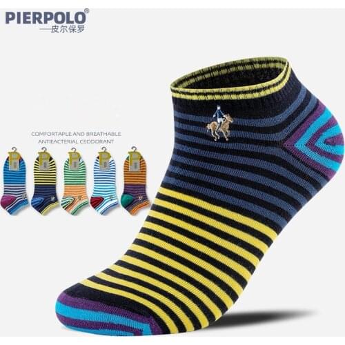 Spring Summer Brand Pier Polo Business Casual Cotton Men Low Cut Socks Stripe Embroidery Gift Male Socks Wholesale K659