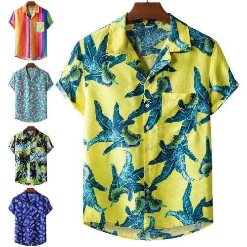 Casual Hawaiian Shirts Men Ethnic Print Summer Men Shirts Short Sleeve Turn Down Collar Hawaiian Shirts for Men Top Men Clothing