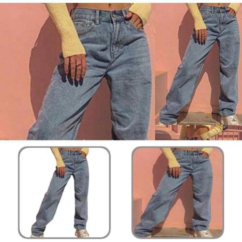 Casual Ladies Pockets Wide Leg Jeans Long Jeans Hip Hop Style All Match