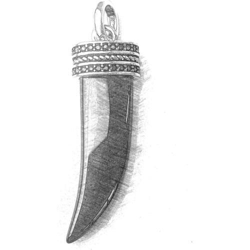 Silver Black CZ Pave Around Tiger Tooth Pendants Fit Chain Rope, 2018 Ethnic Fashion Necklace Pendant Jewelry Gift for Women Men