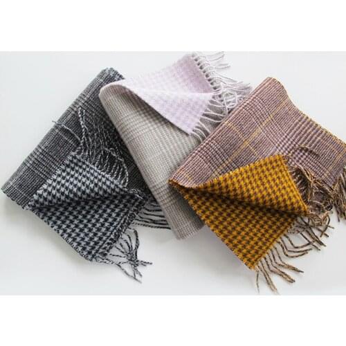 New Wool Plaid womens scarf in autumn and winter 2019,Double sided tassel winter shawl Japanese sweet thousand bird lady shawl