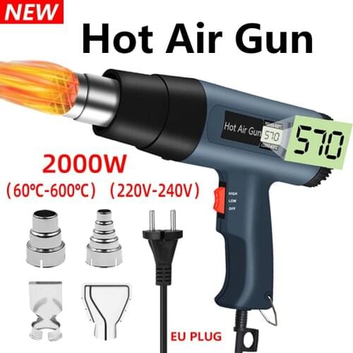 2000W 220V EU Industrial Electric Hot Air Gun Thermoregulator Heat Guns LCD Display Shrink Wrapping Thermal power tool