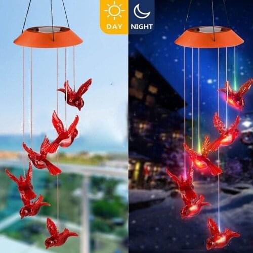 LED Color Wind Chime Solar Light Waterproof Outdoor Crystal Hummingbird Butterfly Wind Chime Solar Light for Garden Decoration