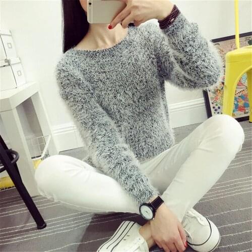 Women Candy Colors Sweaters Fashion Autumn Winter Warm Mohair O-Neck Pullover Long Sleeve Casual Loose Sweater Knitted Tops