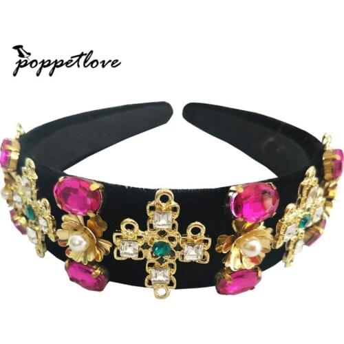 Baroque Vintage Rhinestone Corss Crown Wedding Flower Headdress Luxury Crystal Queen King Crowns Bridal Tiaras