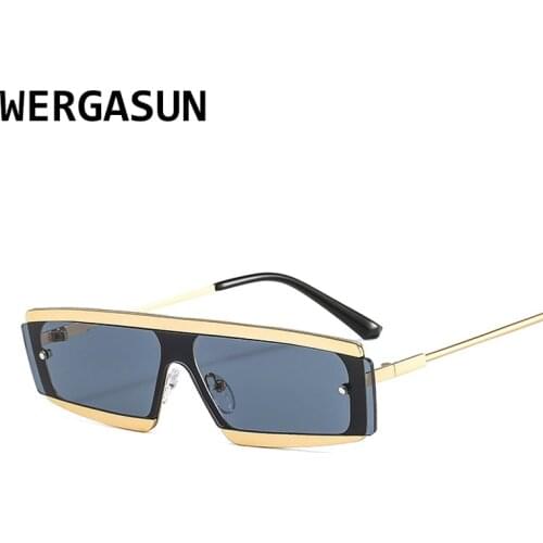 WERGASUN Vintage Rimless Rectangle Sunglasses Women Candy Colors Clear Lens Eyewear Brand Designer Men Sun Glasses