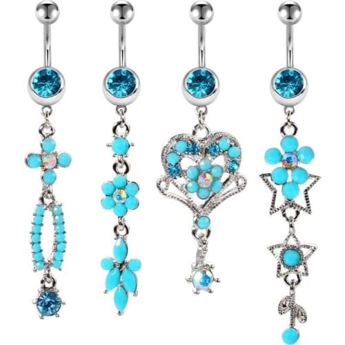 Dangle Belly Button Rings for Women 14G Surgical Steel Gauge Long Navel Rings Barbells