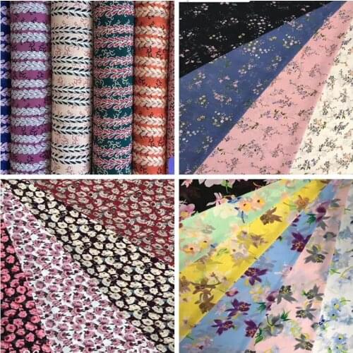 Top Grade Pearl Chiffon Printed Fabric Thin Breathable Soft Drape Good 2020 Fashion WOMENS Dress Fabric/1 M