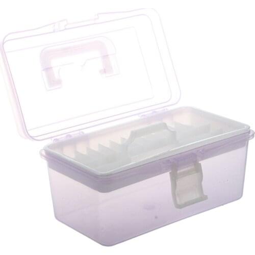 Top quality Plastic Handle 2 Layer Hardware Tools Storage Box, Clear Purple