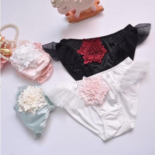 Japanese Embroidery Big Flower Panties Women Underwear Lingerie Briefs Knickers Cute Briefs Sexy Exquisite Stitching Panties