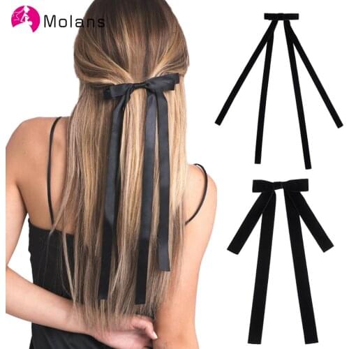 Molans Vintage Black Big Velvet Bow Hair Clip For Women Girls Wedding Long Ribbon Hairpins Barrette Hairgrips Hair Accessories