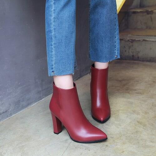 Winter boots Quality Women Ankle Boots comfortable shallow mouth pointed high heeled boots womens zipper simple sweet wild boot