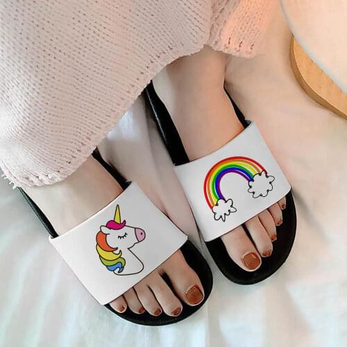 Women Sandals 2021 Kawaii unicorn Pattern Home Slipper For Women Flat Cartoon Flip Flops Comfort Slippers For Women Plus Size 41