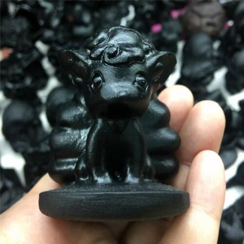 1pcs The nine-tailed fox, a lovely hand-carved cartoon animal from natural obsidian, can make a decorating gift for your home