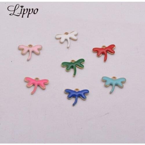 28pcs 9mm Enamelled Dragonfly Charms Copper Two-sided shuttles Animals Pendant Nickel free and Lead Free