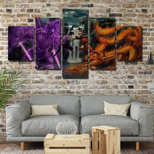 Bandai Modern Japanese Anime Naruto 5pieces Uchiha Sasuke Canvas Art Poster and Prints Living Room Home Wall Decoration Cudros