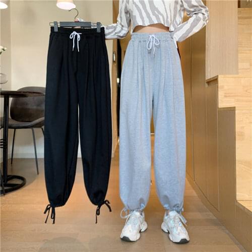 2021 New Casual Pants Womens Ankle-Tied Track Sweatpants Korean Style All-Matching Trousers Loose Slimming Student