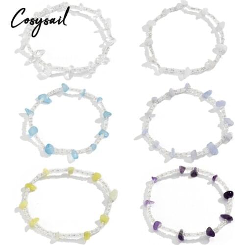 Cosysail 1pc Bohemian Handmade Beaded Anklet Irregular Natural Gem Stone Beads Anklet Bracelet Elasticity Jewelry Accessories