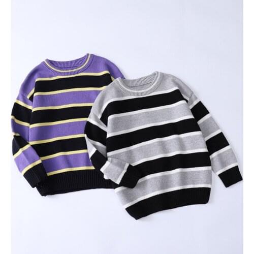 Stripe Kids Sweaters Spring Winter Baby Boys Girls Warm Pullover Knitted Bottoming Thicken Childrens Clothes Top High Quality