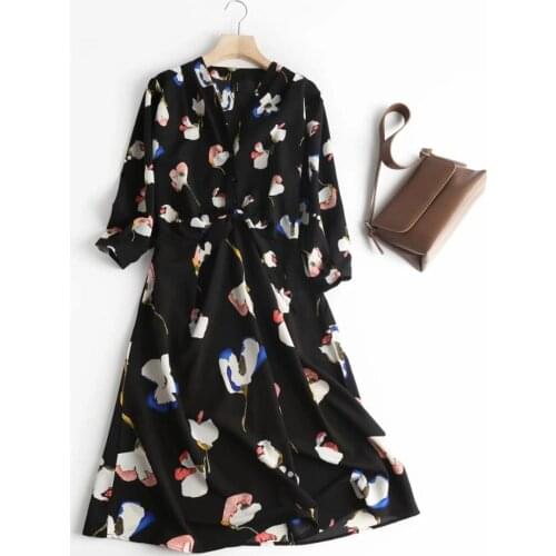 Dave&Di vestidos de fiesta de noche sengland fashion butterfly print bow elegant midi dress women vestidos party dress women