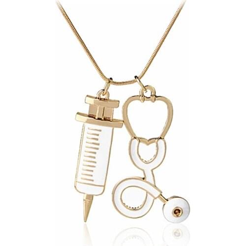Creative Medical Stethoscope Syringe Necklace Doctor Nurse Gift Jewelry Pendant Necklaces Fashion Accessories