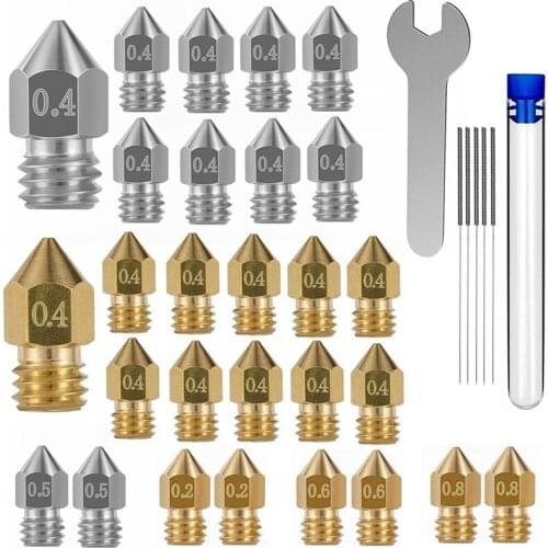 3D Printer Nozzle Set Ender 3 Nozzle Mk8 Hardened Steel Stainless Steel Brass Cleaning Kit for Ender Series 3D Printer