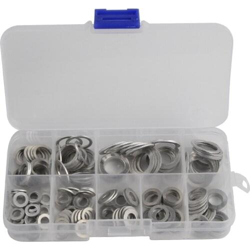 200/280/450Pcs Aluminum Flat Washer Gasket Set M5/M6/M8/M10/M12/M14 Flat Ring Seal Kit Set with Box Hardware Parts