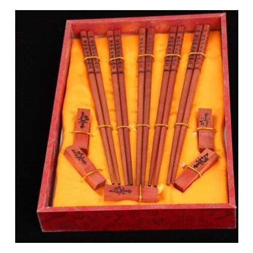 New 5pairs Chinese Handmade Vintage Wooden Chopsticks And Brackets Gift Set
