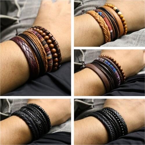 New 5pcs/set Boho Punk Wrap Weave Leather Bracelet Men Homme Pulseira Accesorios Pulseras Mujer Bracelets for women Jewellery