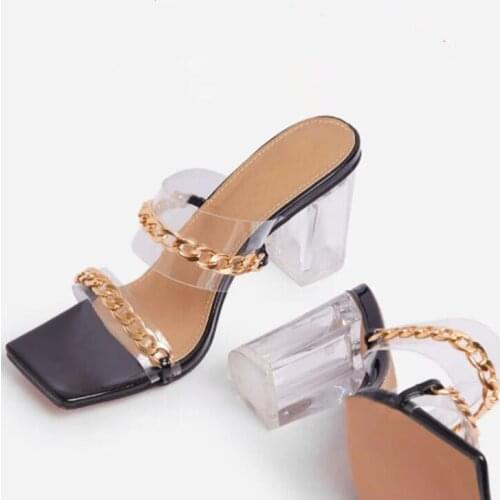 2021 summer new women metal chain sexy high-heeled double-layer PVC banquet slippers outdoor all-match casual ms sandals