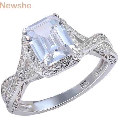 Newshe Wedding Engagement Rings For Women 2.52 Carats Rectangle AAA Cubic Zircon Eternity Ring