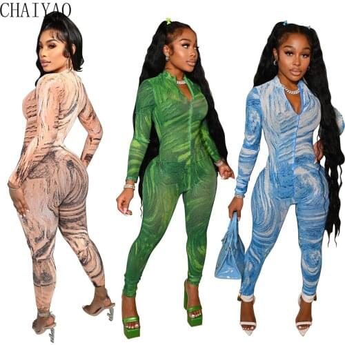 Wholesale Items Plus Size Summer Women Fashion Sexy Cute Drawn Water Pattern Print Long-sleeved Jumpsuit