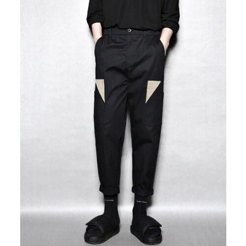 Original design, personalized contrast color patch, multi-pocket overalls, loose tapered casual pants