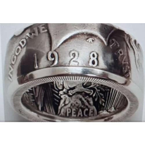 US '1928' Peace Dollar Silver Plated Coin Ring Handmade In Sizes 7-16