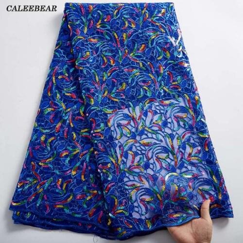 Blue French Lace Fabric 5Yards African Lace Fabric 2021 High Quality Sequin Net Embroidery Nigerian Wedding Lace Material S2380