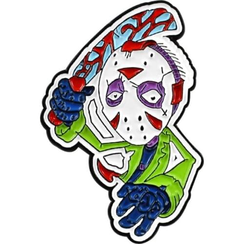 Halloween Horror Mask Male Metal Enamel Brooch Movie Character Funny Killer Friday Badge Pin Unique Trendy Costume Jewelry Gift