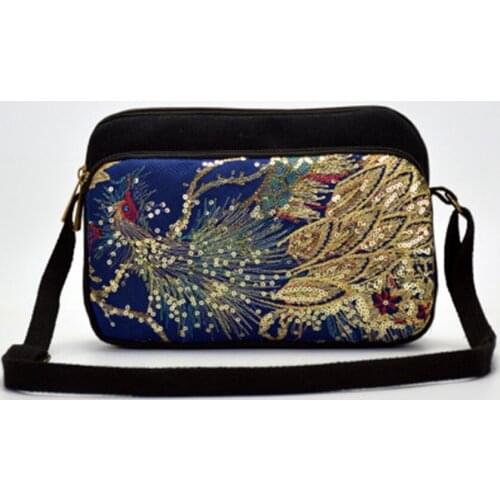2019 new national wind embroidered handbags peacock embroidery canvas three bags shoulder slung purse travel vacation leisure ba