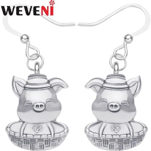 WEVENI Plated Alloy Antique Gold Sweet Lucky Pig piggy Earrings Metal Animal Drop Dangle For Girl Friends Birthday Gift Charms