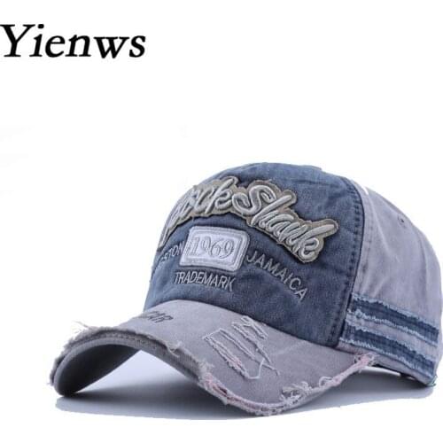 Yienws Bones Masculino Jeans Chapeau Man Woman Vintage Baseball Cap Summer Leisure Trucker Hats Curved Flap Dad Caps YIC608