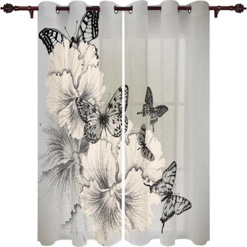 Butterfly Flower Grey Valance Curtains Half Blackout For Living Room Study Bedroom Outdoor Large Windows Custom Cotton Linen