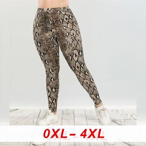 Plus Size Women Fashion Mid Rise Python Print Snake Print Ladies Ankle-length Leggings Elastic Pants Trousers Elastic Leggings