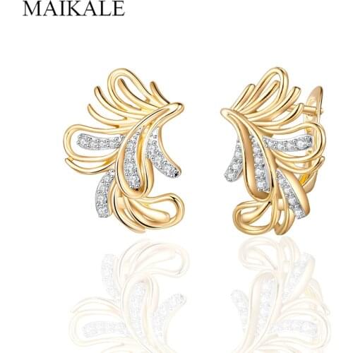 MAIKALE New Classic Micro Inlay Cubic Zirconia Gold Stud Earrings Simple Creative Earrings for Women Jewelry Brincos Gift