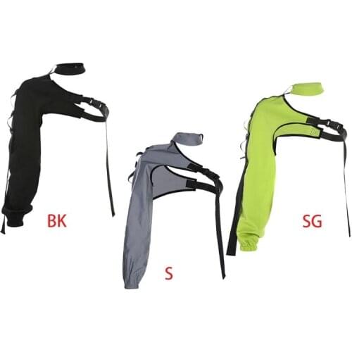 Women Sexy One Shoulder Reflective Crop Tops Choker Adjustable Buckle Long Sleeve Cover Up Irregular Cutout T-Shirt Rave Party