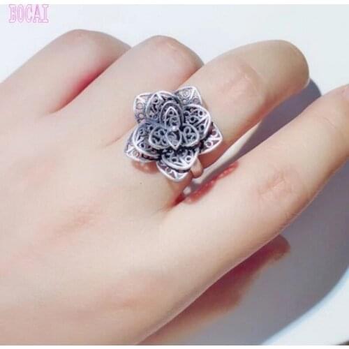S990 sterling silver jewelry matte Thai silver craft rose fashion ring 2019 adjustable womans silver ring