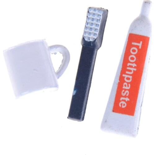 1/12 Doll House Miniature Bathroom Accessory Toothbrush Toothpaste Cup Set 3pcs