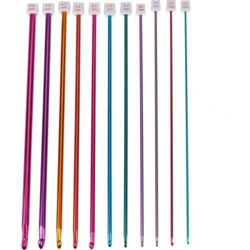 11pcs 10.6" Multicolour Aluminum TUNISIAN AFGHAN Crochet Hook Knit Needles Set 2-8mm hot sale