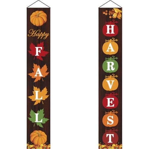 2pcs Thanksgiving Banner Happy Fall Harvest Front Door Curtain Yard Hanging Flag Holiday Sign Party Garden Embellishment